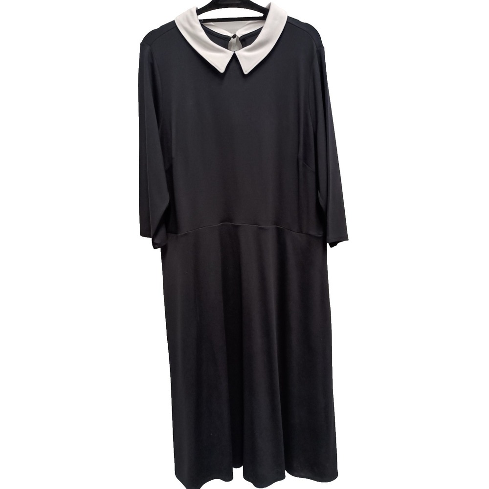 Girl With Curves Skater Dress Size 1X Black Ponte Collared Midi Preppy Office